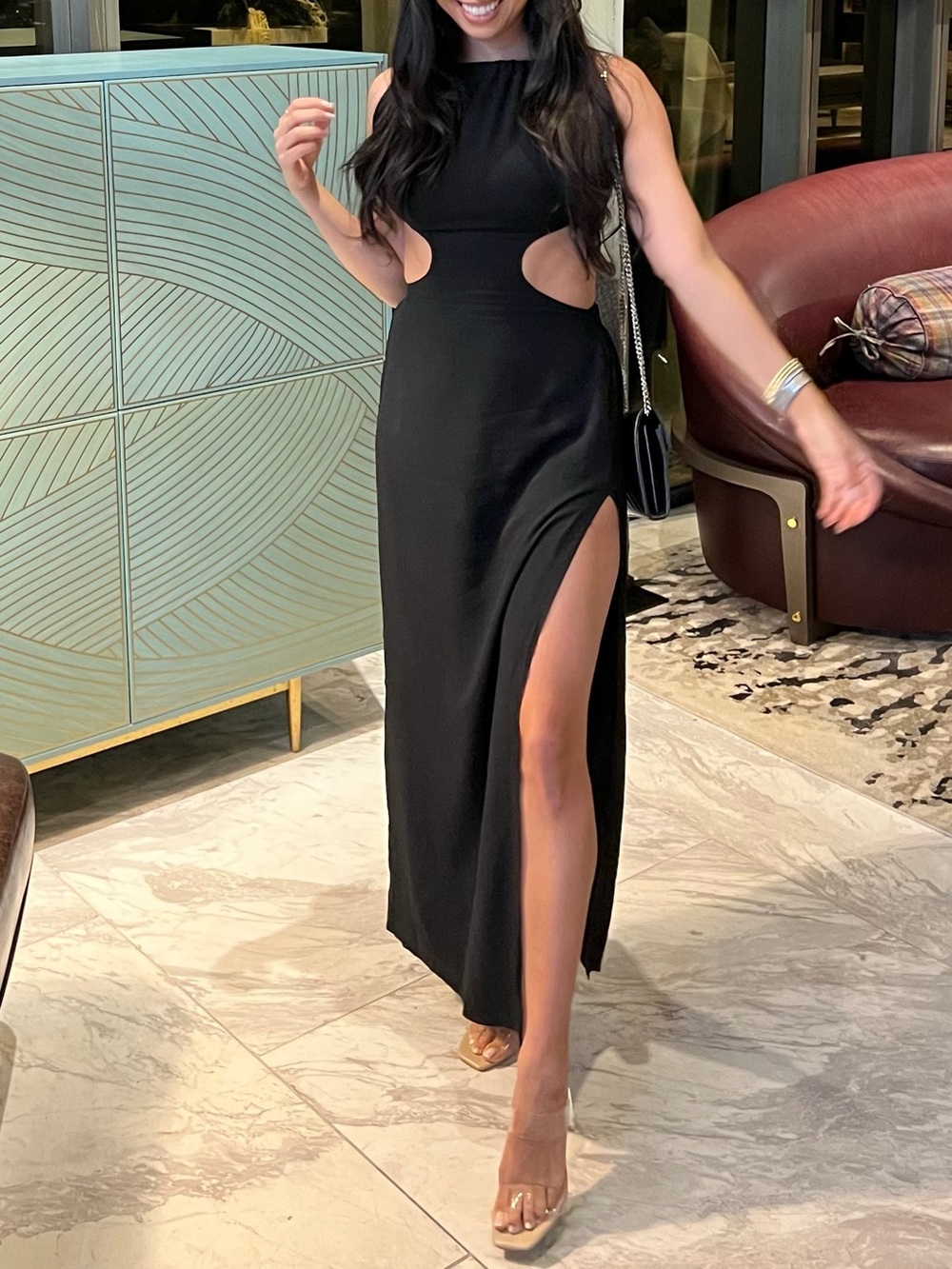 Black Cutout Side-Slit Evening Dress